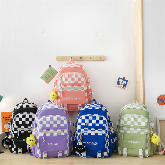 Student Backpack Checkerboard Backpack 4-piece Set