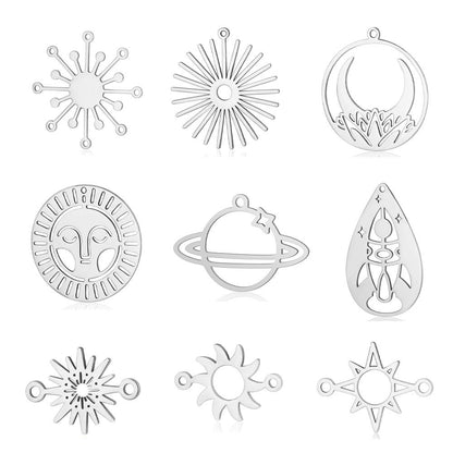 5 pcs/bag sun round face titanium steel pendant