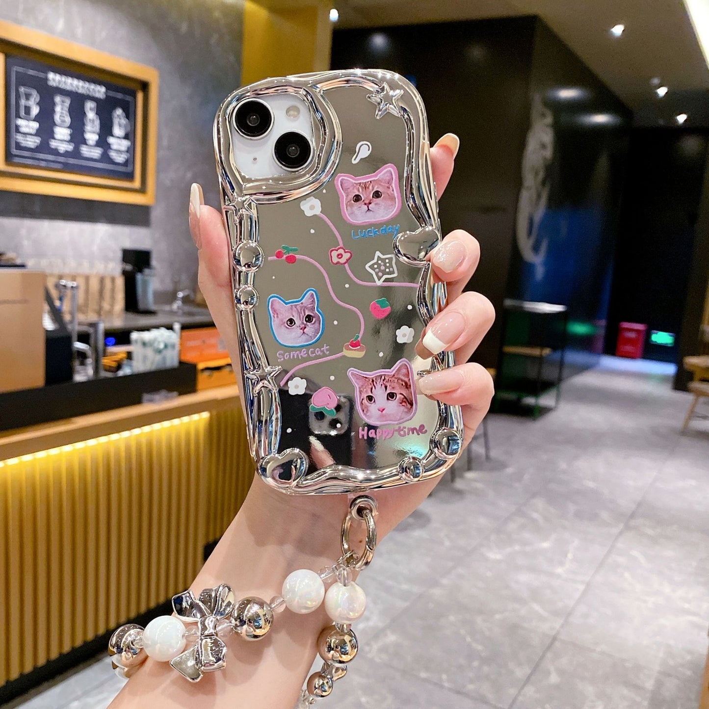 Apple 15 Pro 3D Wave Electroplated Cat iPhone XR Mirror Glitter