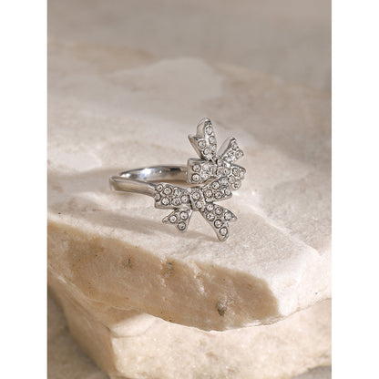 Steel bow rhinestone open ring