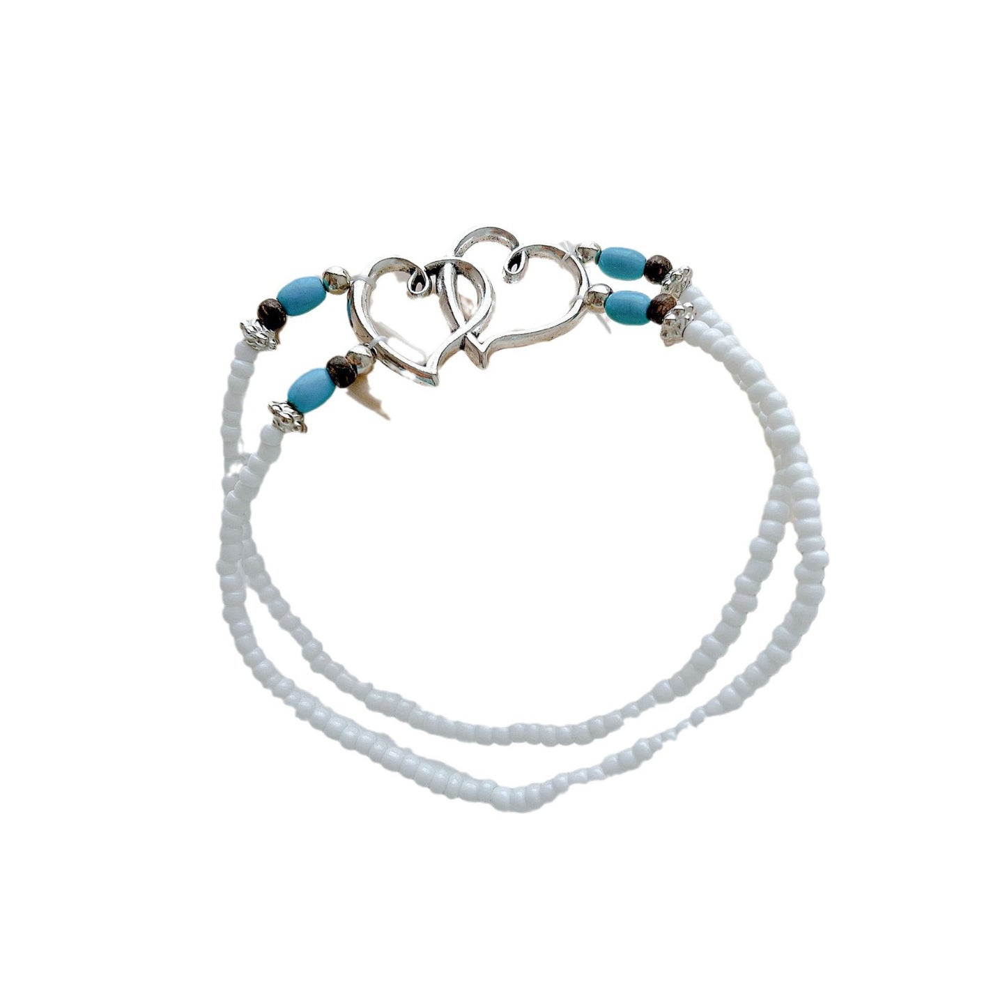 Women's turquoise interlocking heart anklet