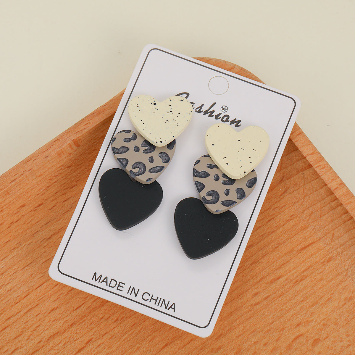 3 pairs of polka dot leopard heart earrings