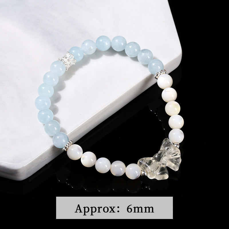 Pulsera de cuentas de concha blanca y aguamarina natural 7A 