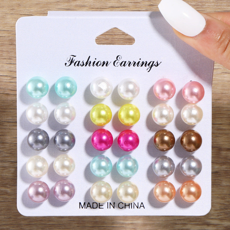 Colorful pearl earrings set 15 pairs