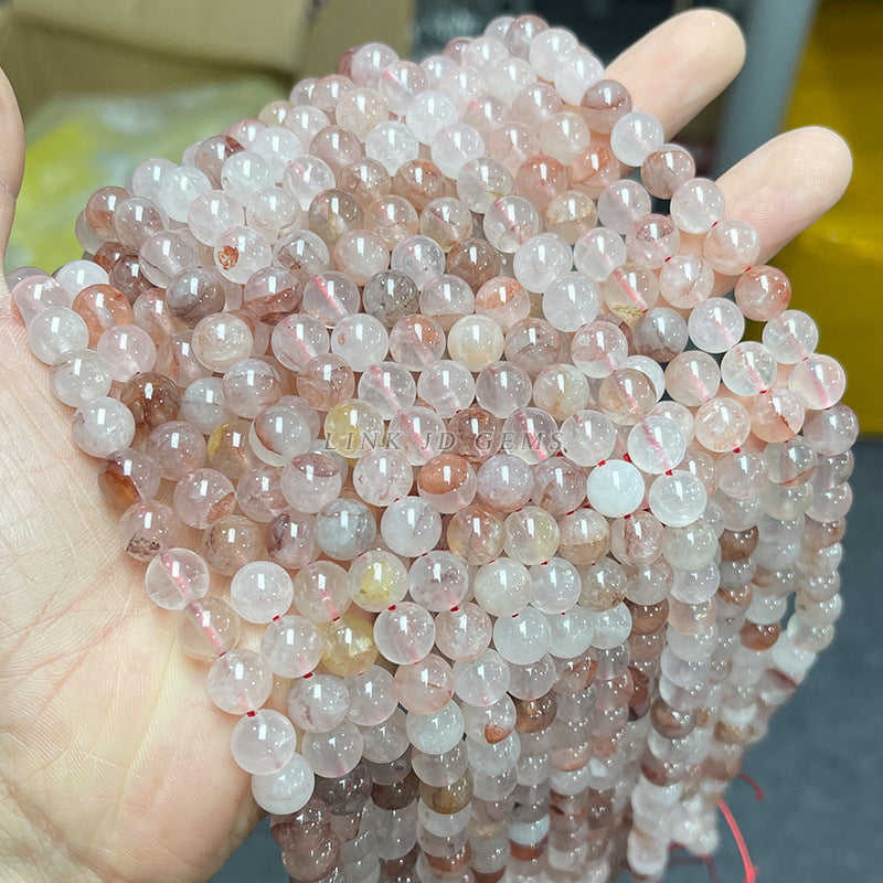 晶德珠宝 浅色天然红胶花水晶圆珠手工diy手链饰品配件散珠子批发