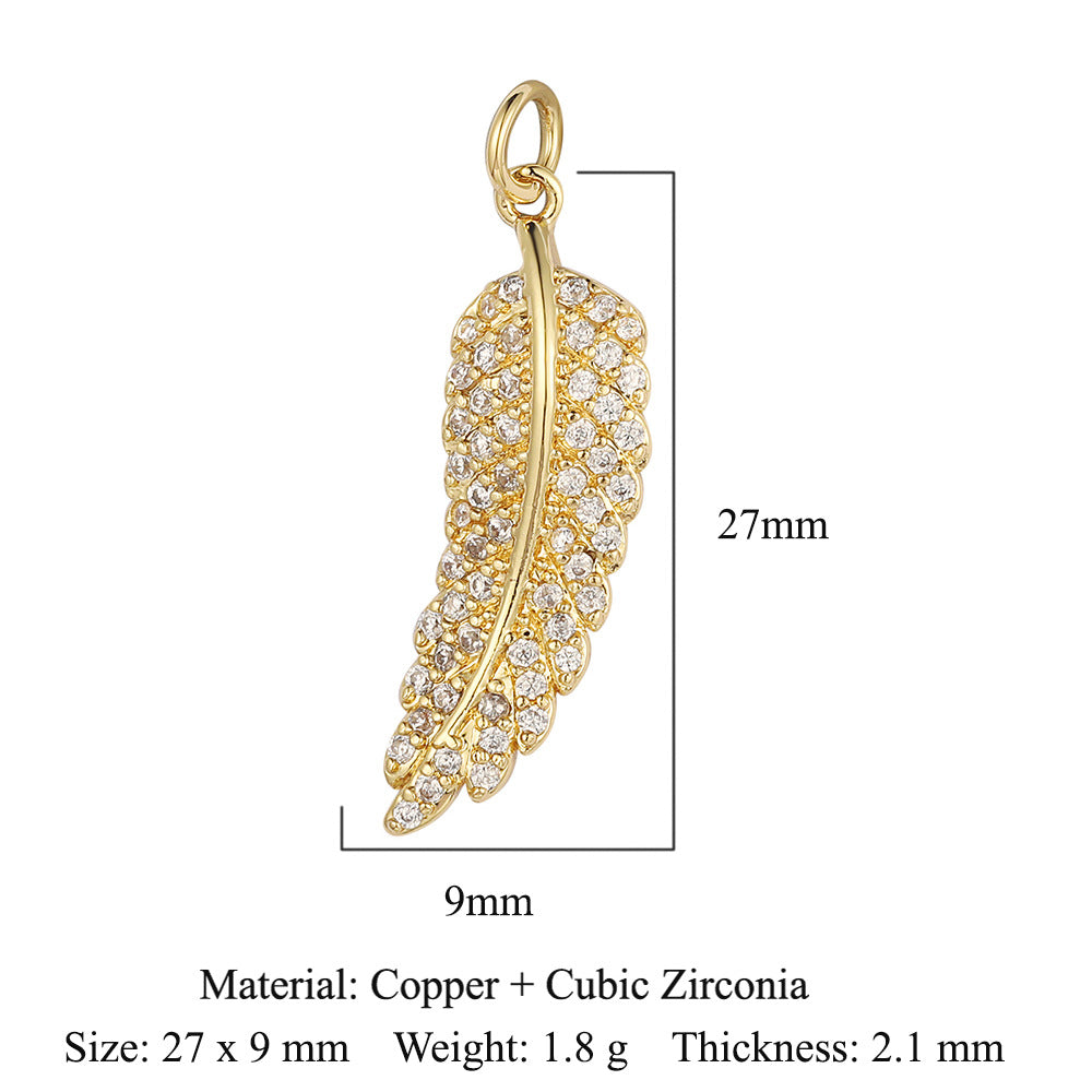 Feather dripping oil crown love copper zircon pendant