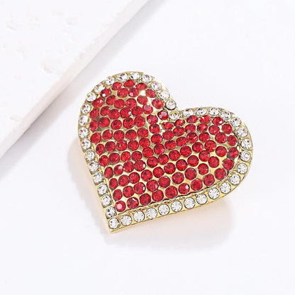 Red Rhinestone Love Brooch Female