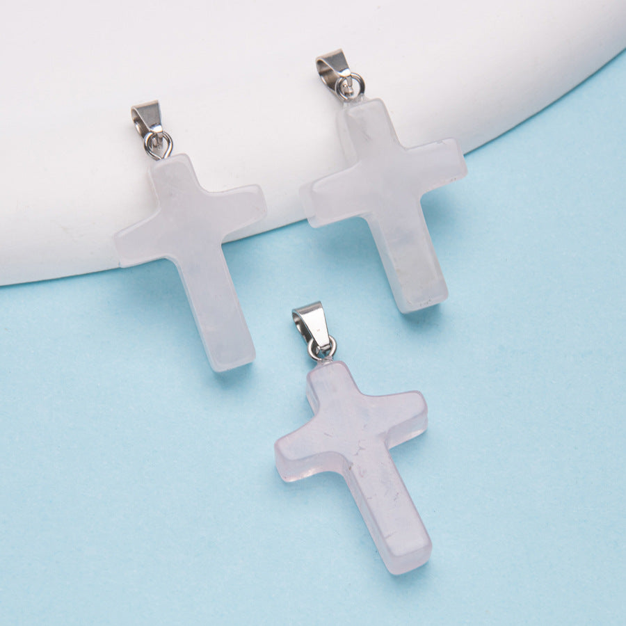 Natural Stone Cross Crystal Agate Pendant