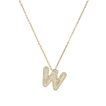 fashion A-Z Copper Zircon Letter Necklace Pendant