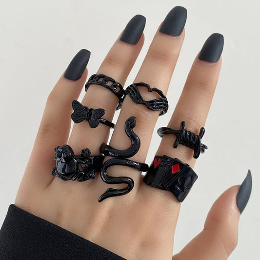 10-piece black ring set for women