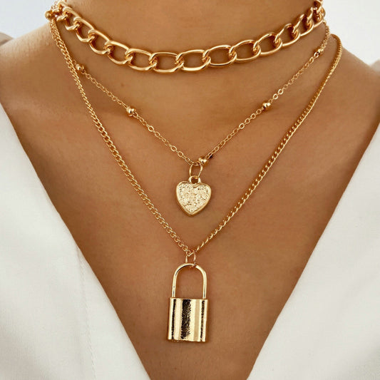 Alloy key lock pendant necklace