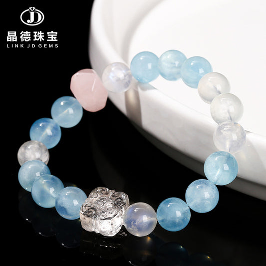 3A Natural Devil Aquamarine Blue Moonlight Bead Bracelet