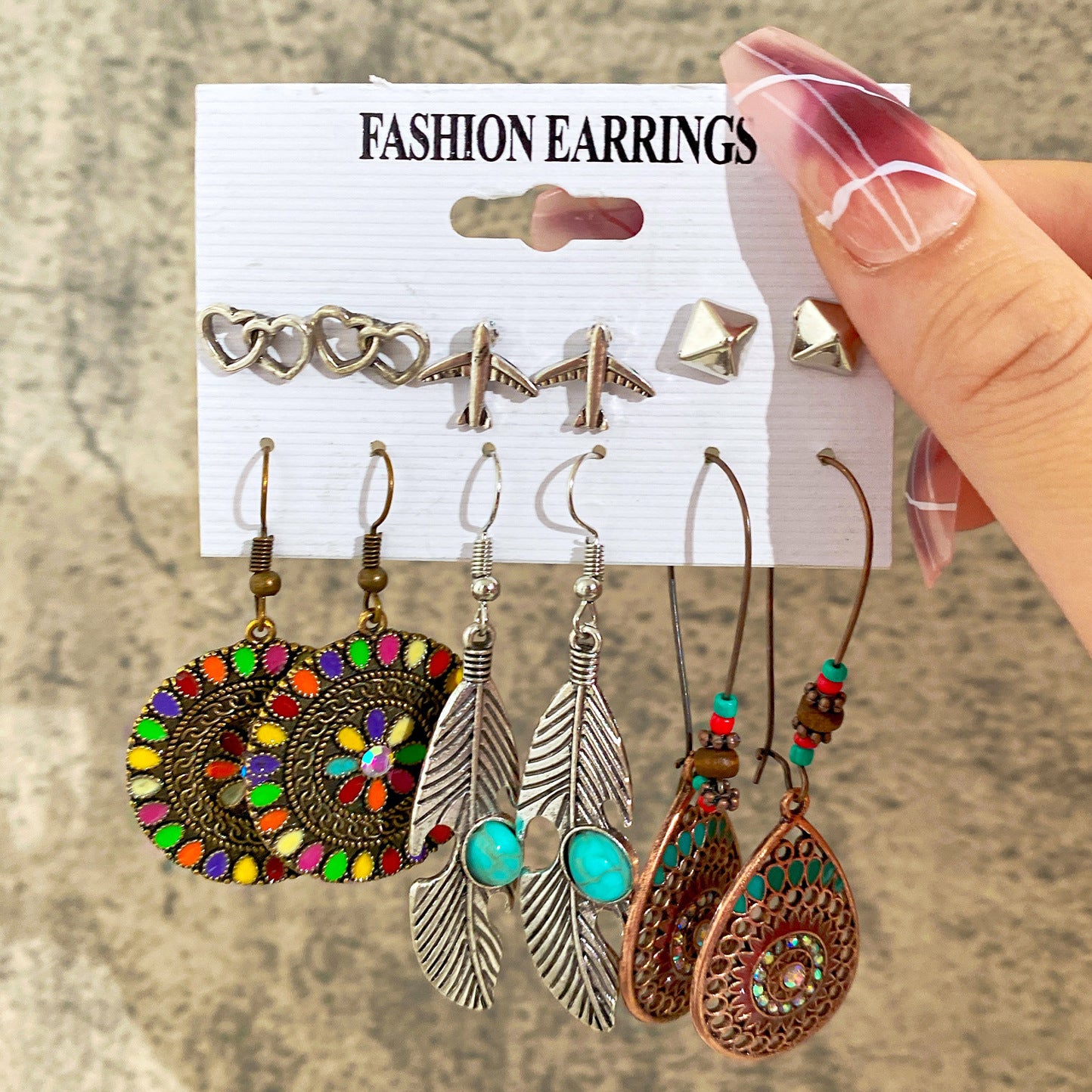 6-piece set of creative acrylic woven geometric earrings