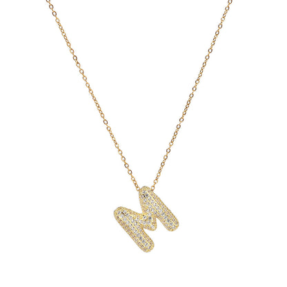 fashion A-Z Copper Zircon Letter Necklace Pendant