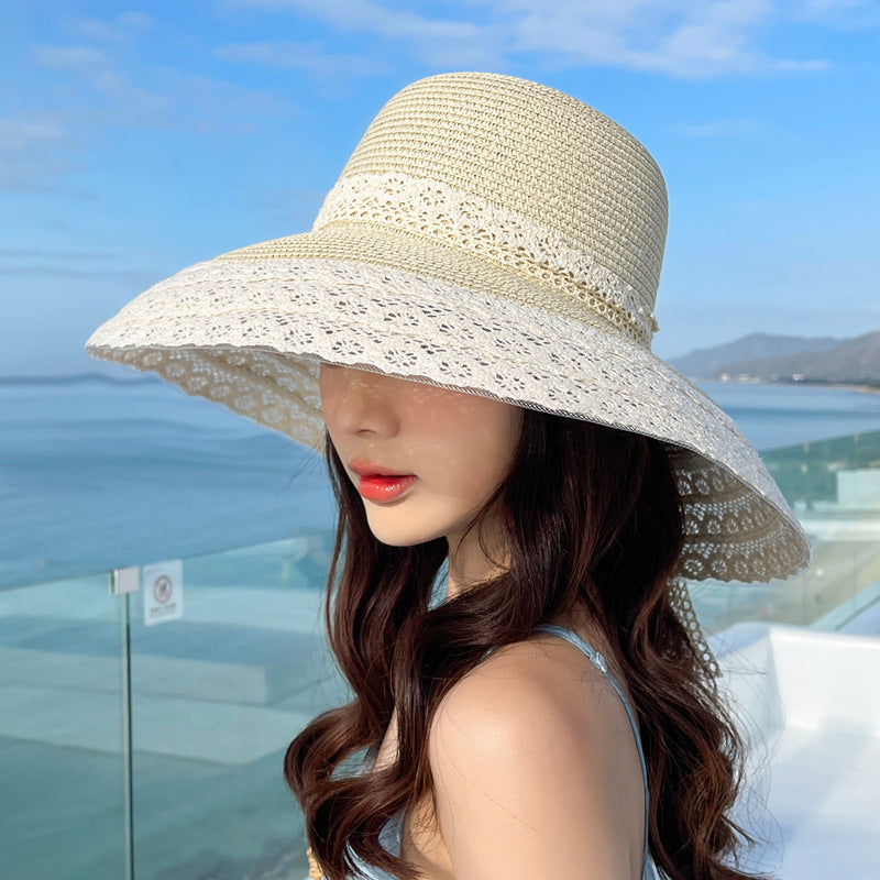 Beach Vacation Sun Hat Women Summer Travel UV Protection Wide Brim Straw