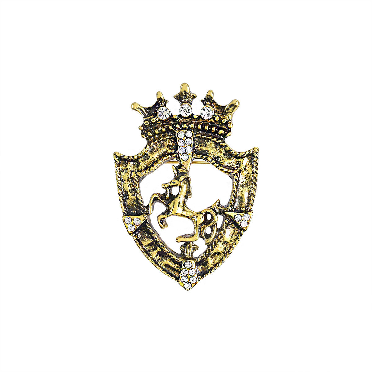 Crown Shield Horse Brooch Rhinestones