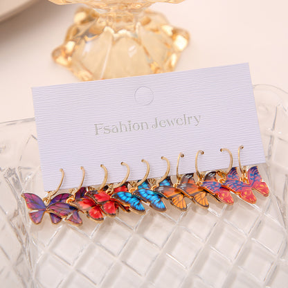 Oil Color Butterfly Earrings Set 5 Pieces