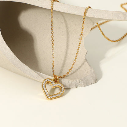 Clear Zirconia Hollow Heart Pendant Necklace