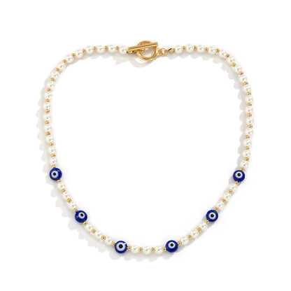 Splicing imitation pearl eye necklace