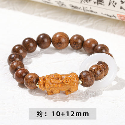 Golden sandalwood imitation white jade running ring bracelet.