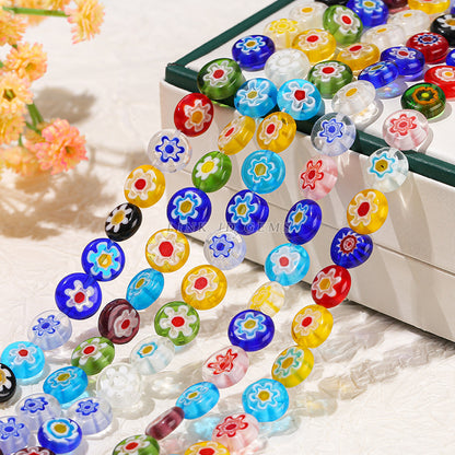 Thousand flowers glazed loose beads flat round beads