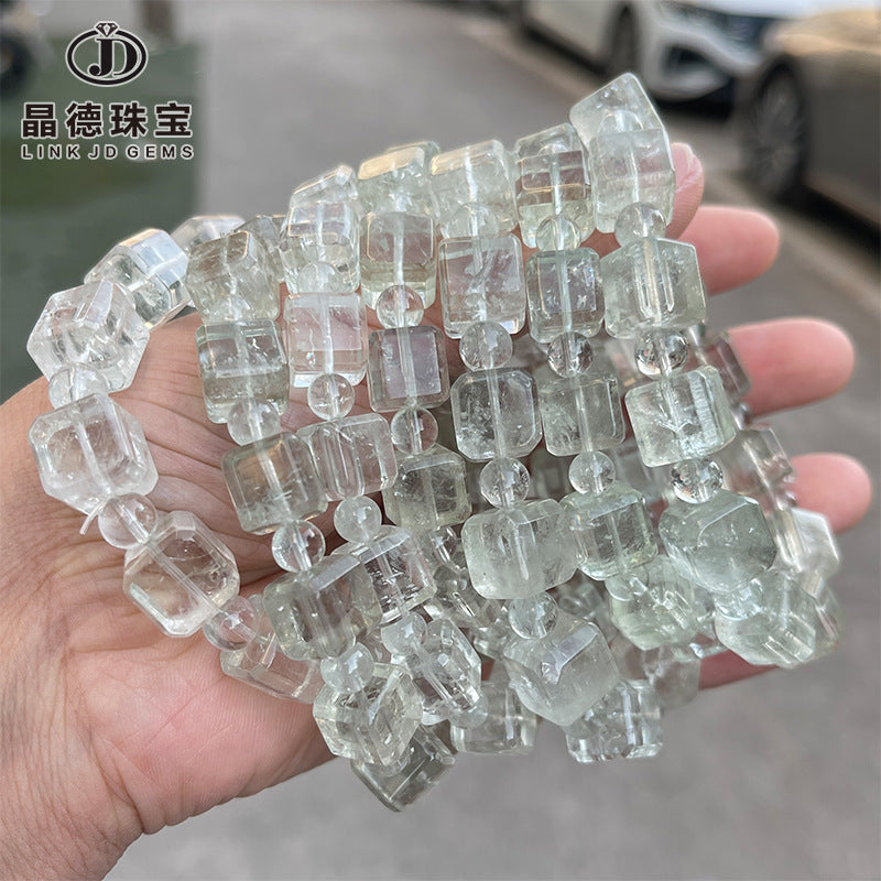 5A Natural Green Asai Crystal Square Bracelet