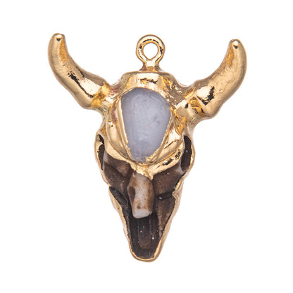 Crystal resin bull head inlaid green aventurine pendant