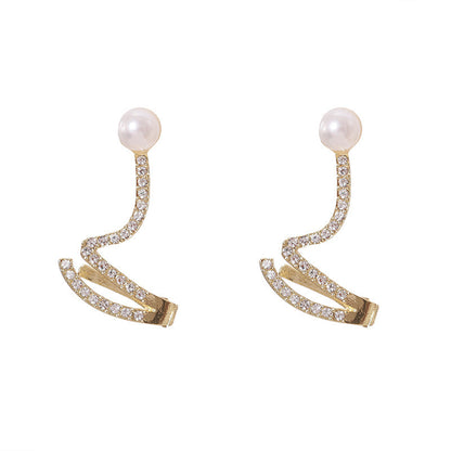 Pearl Diamond Wave Earrings