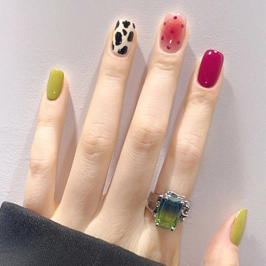 Cow Print Short Thin Wearable Nails