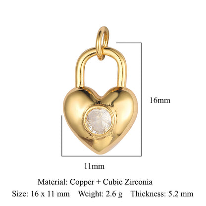 Peach heart key lock copper zircon pendant