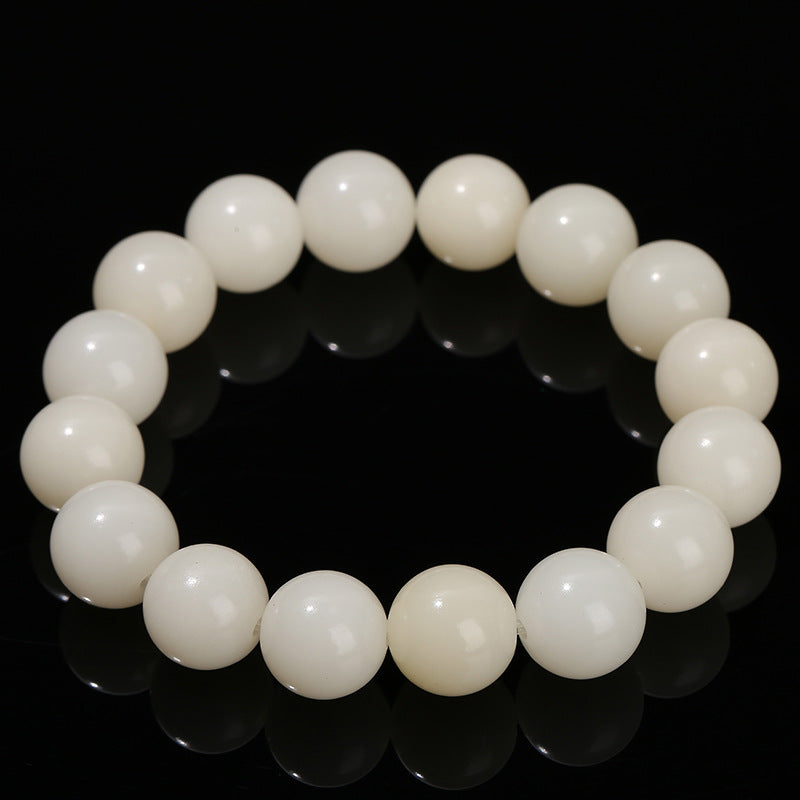 Bodhi root round bead bracelet white jade Bodhi seed