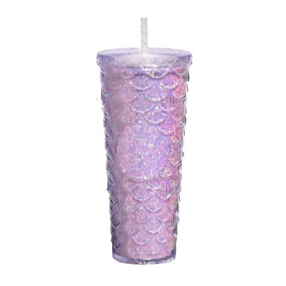 Scaled Pattern Large Capacity Double-Layer Plastic Straw Bottle