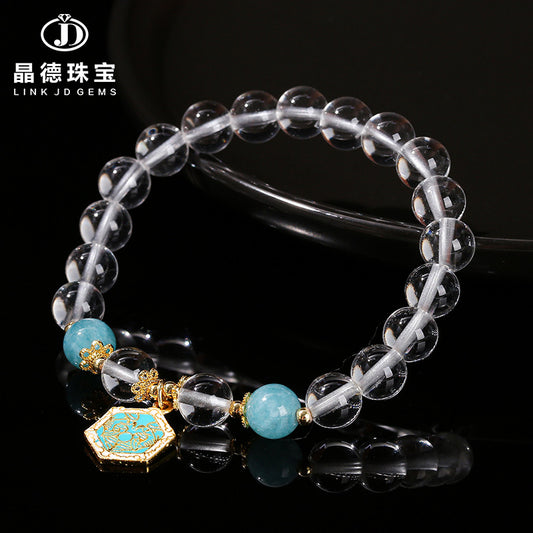 Pulsera de cuentas redondas de cristal blanco de alta imitación 