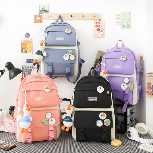 Korean style color matching four piece backpack