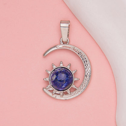 Crystal Agate Moon Sun Alloy Inlay Pendant