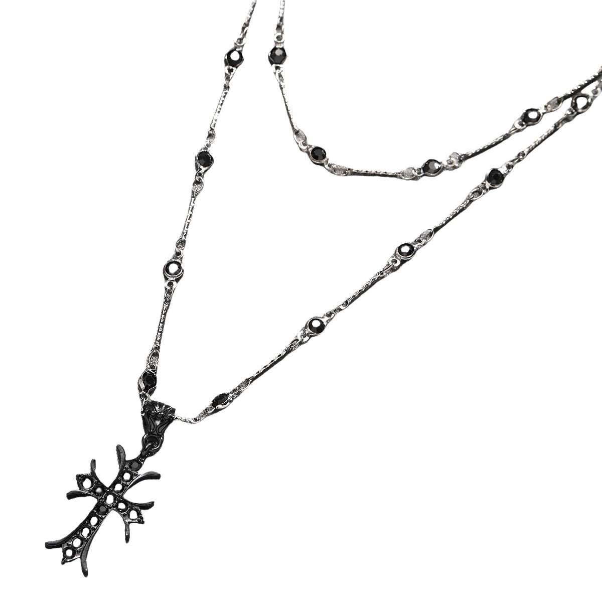 Dark Zirconia Cross Double Necklace