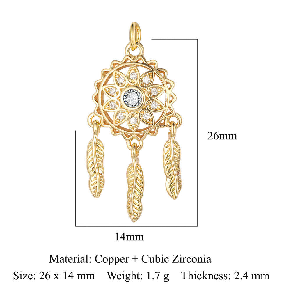 Cross Copper Zircon Necklace Pendant Tree of Life