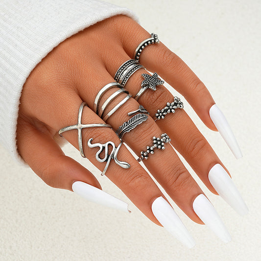 Simple Feather Star Ring Set