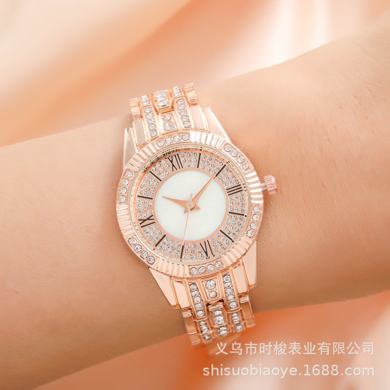 Rhinestone Shell Dial Women's Quartz Watch