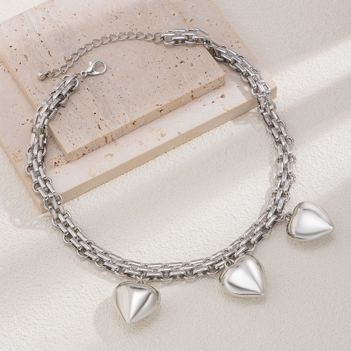 Heart-shaped pentagram alloy double-row clavicle chain