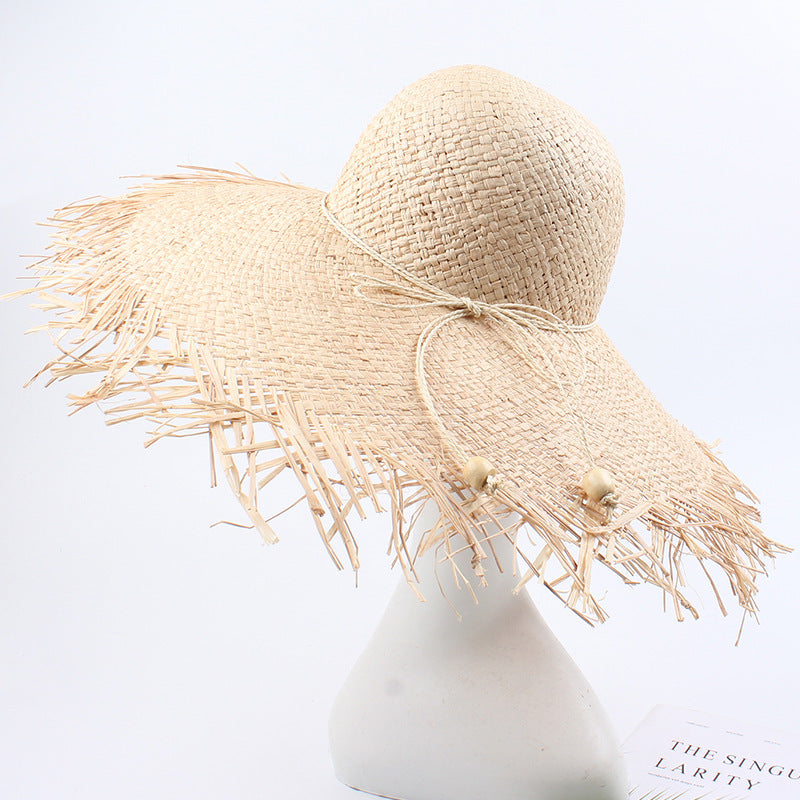 Sombrero de verano para mujer, plegable, de ala ancha, de rafia, para playa 