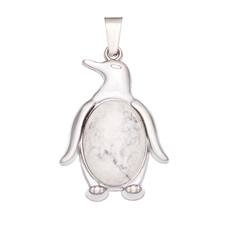 Colgante de cristal de piedras preciosas con incrustaciones de pingüino de aleación de ágata 