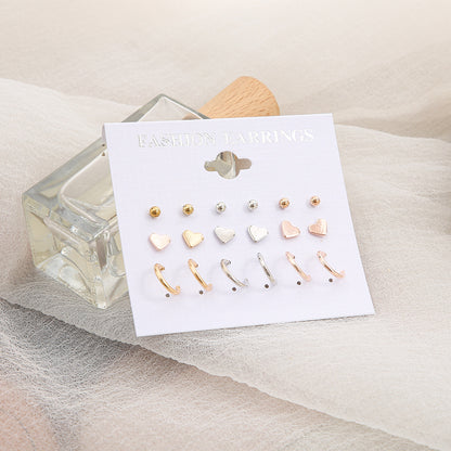 Earrings, studs, simple hoop set 9 pieces