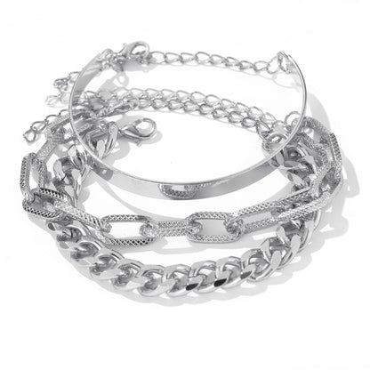 Multi-layered thick chain bracelet set of three