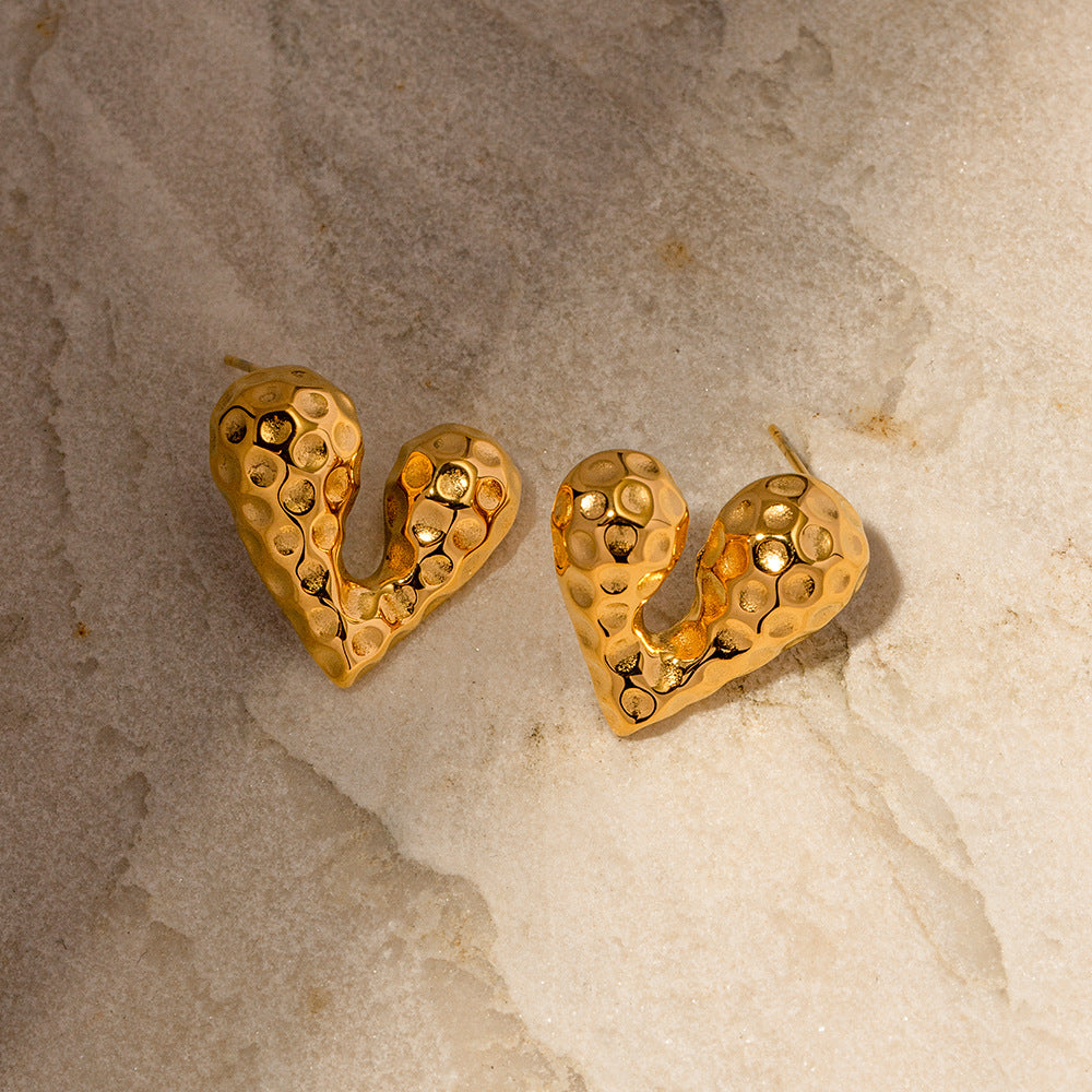 18K Gold Liquid Heart Shaped Earrings