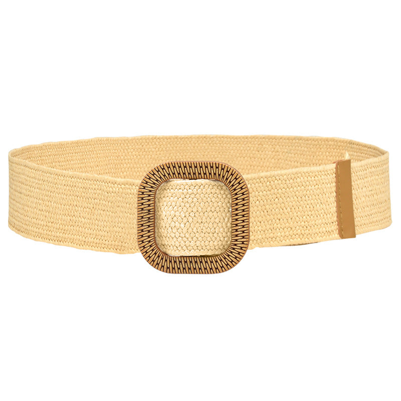 Woven Wooden Buckle Women's Waist Seal