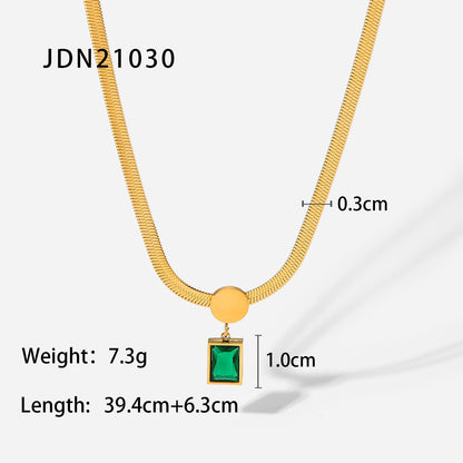 Green Square Zirconia Pendant Necklace