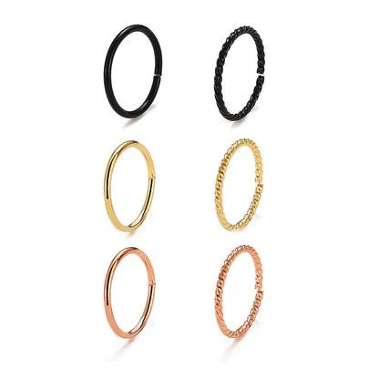 Nose studs, gold and black rings, 6 pieces