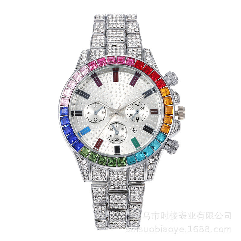 Three-Eye Colored Rhinestone Men's Watch