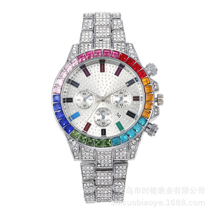 Three-Eye Colored Rhinestone Men's Watch